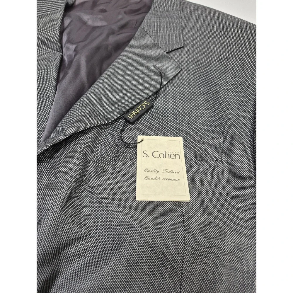 S Cohen Suit Mens 50R Gray 3 Button Wool Cashmere 2 Piece 45x36 Geometric NWT